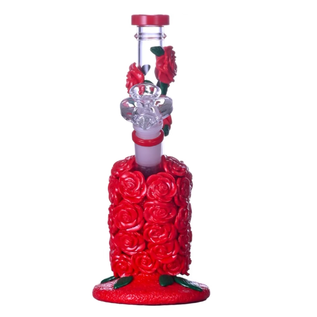 Red rose heart bong cartoon glass water pipe