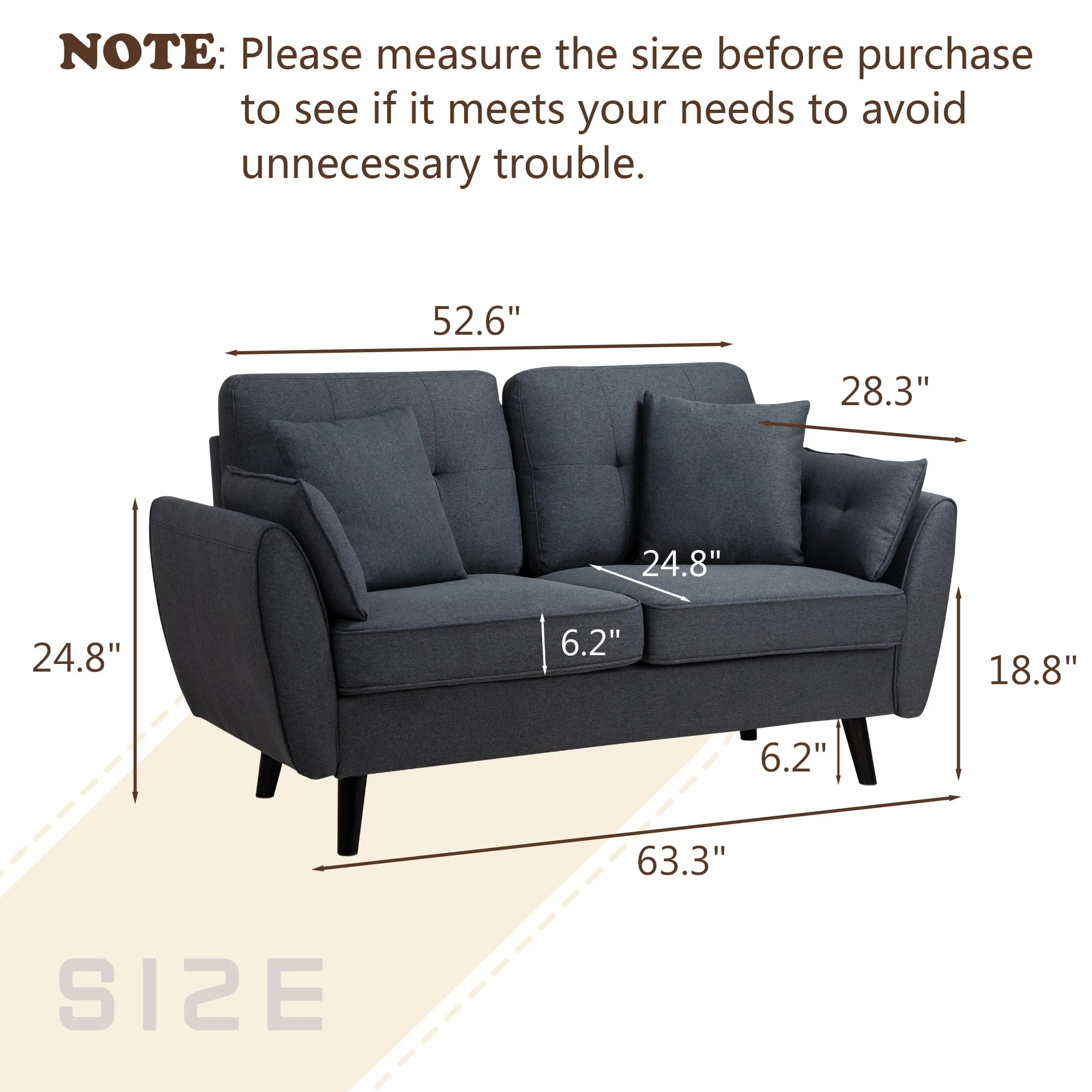 Walsunny 63" Modern Loveseat Sofa Couch,Mid Century Couches for Living Room, Upholstered 2-Seat Love Seats