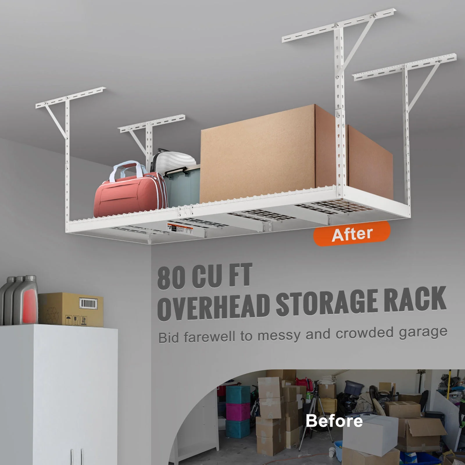 KFFKFF Overhead Adjustable Garage Storage Rack 36x96" Ceiling Rack 600lb White