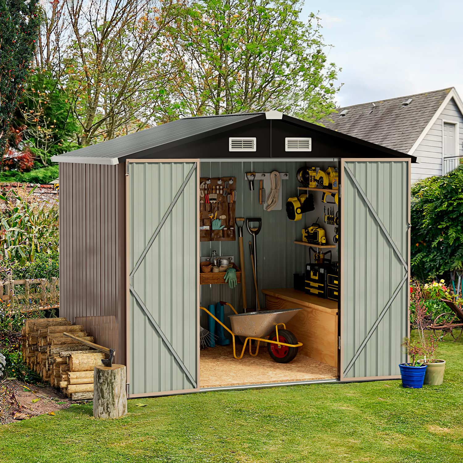 Aoxun 6.4x4 FT Outdoor Storage Shed for Tool, Garden