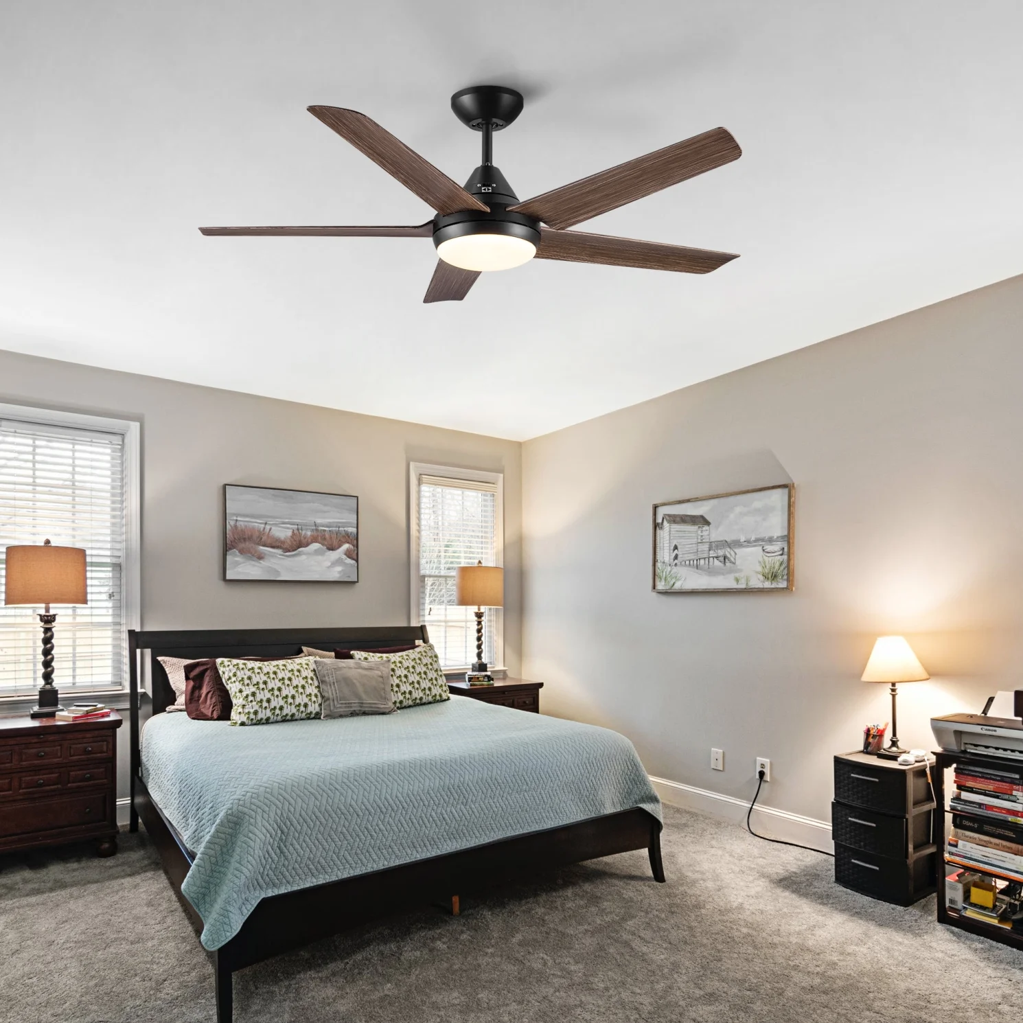 48-Inch Integrated LED Ceiling Fan with 3-Speed Remote & Frosted Light Shade - Modern Design, 3000K-6000K Color Temp, Easy DIY Installation