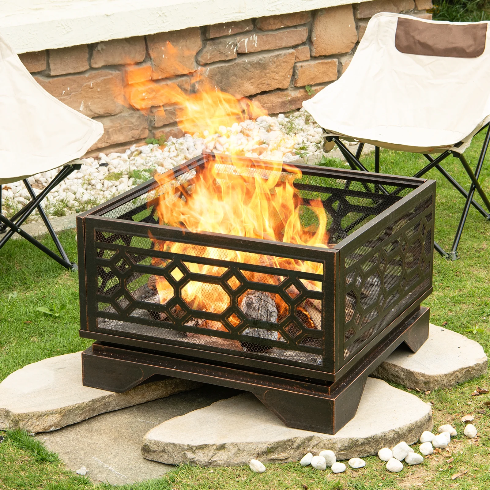MistMo 26 Square Wood Burning Fire Pit for Outdoor Patio Garden