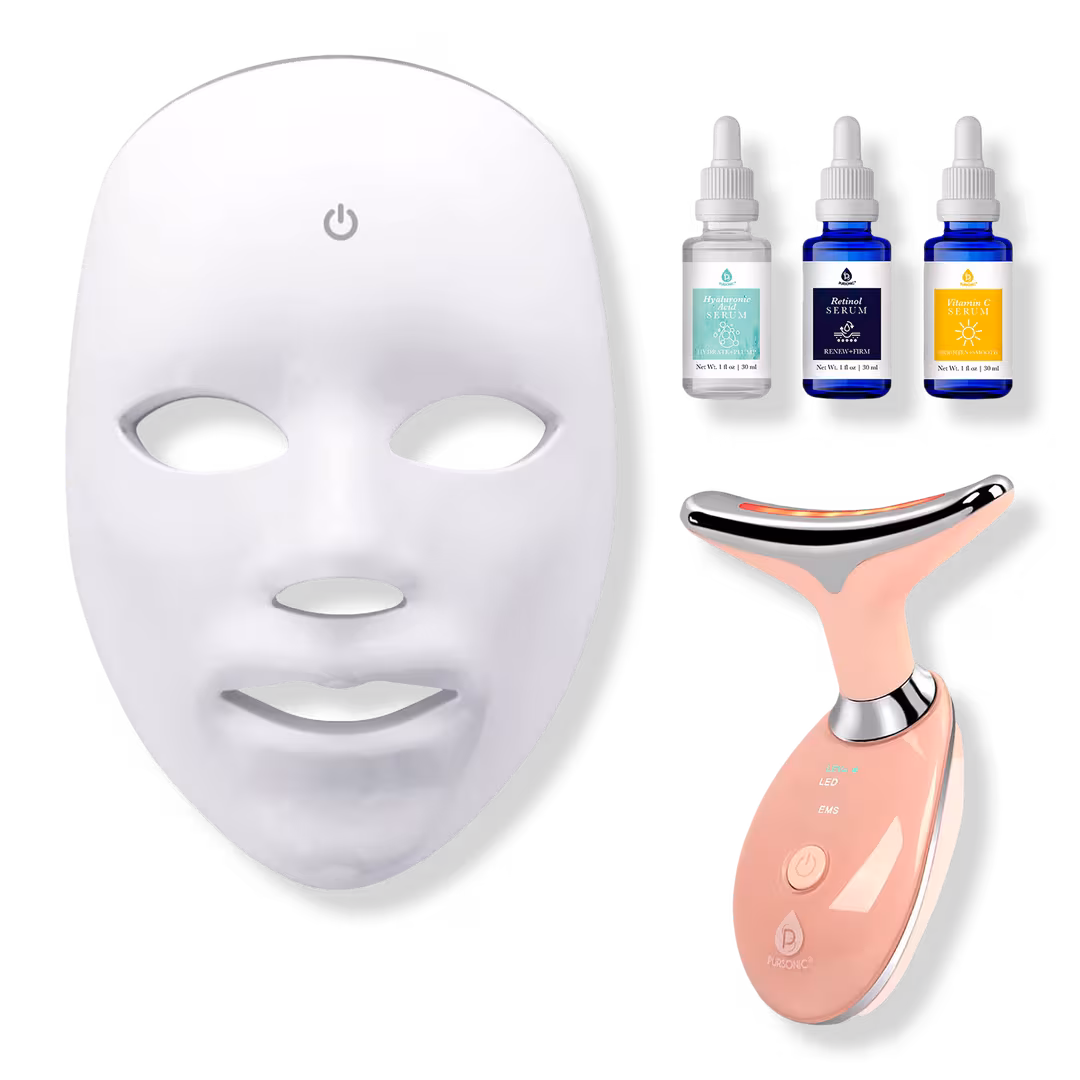 PURSONIC  7-in-1 LED Face Mask + Sculpting Wand + Anti-Aging Serum Set