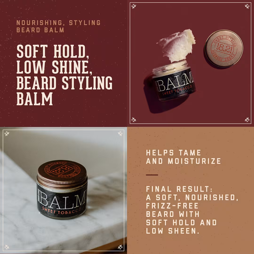 18.21 Man Made  Sweet Tobacco Low Hold, Soft Shine Beard Balm