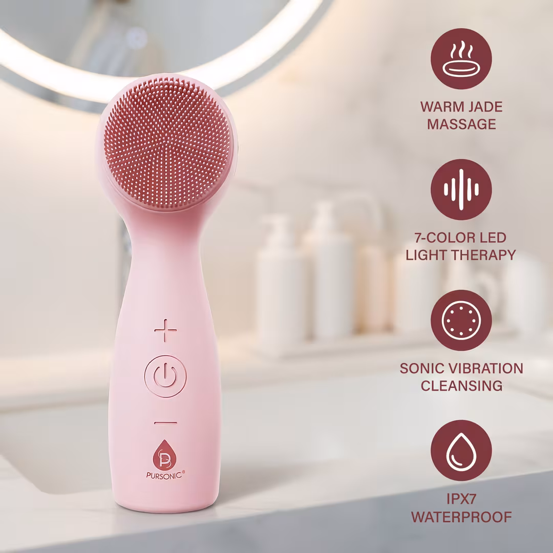 PURSONIC  3-in-1 Facial Cleanser with Heated Jade & 7-Color LED Light Therapy