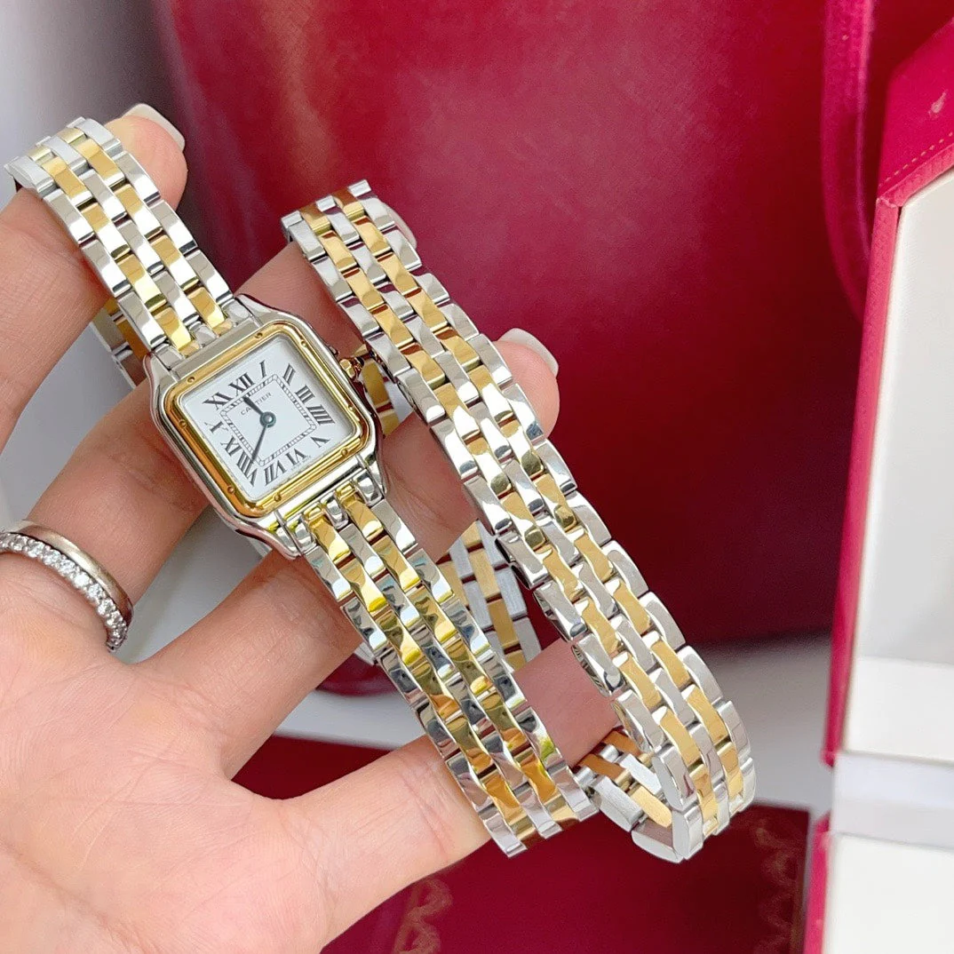 Cartier Watch Panthere 22mm Yellow Gold Silver Double Chain 44cm