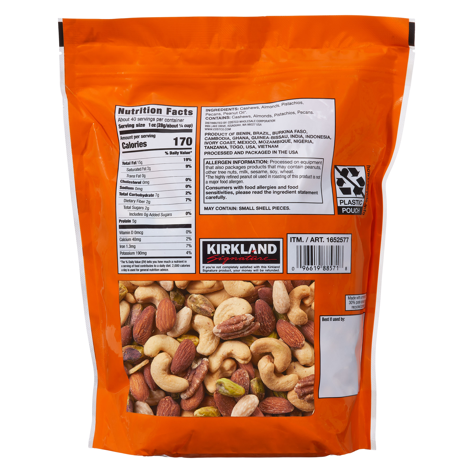 Kirkland Signature Extra Fancy Mixed Nuts, Unsalted, 2.5 lbs