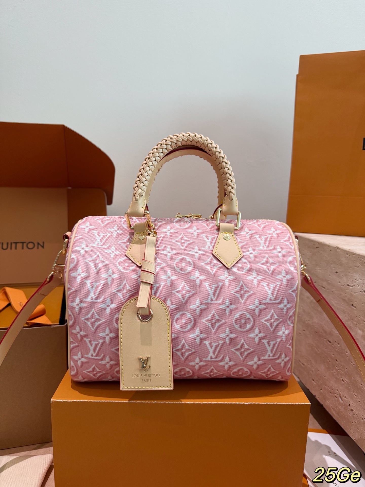 LV Speedy Bandoulière 25/30 Monogram Jacquard Denim Braided Handle Boston Crossbody Bag