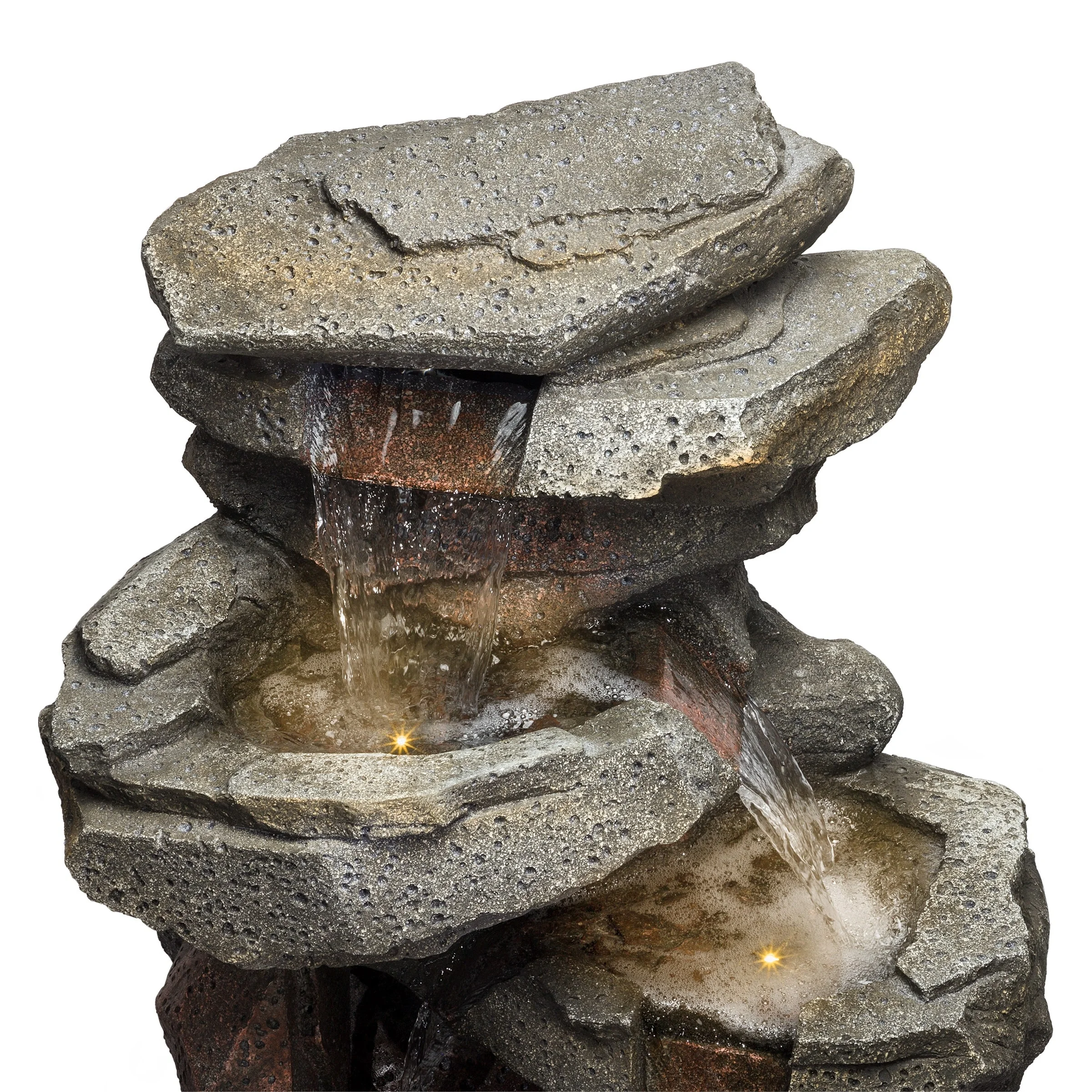 Alpine Corporation WIN1184 40" Outdoor Floor 3-Tiered Rock Waterfall Fountain with LED Lights, Natural Stone Look C Cascading Water Feature for Gardens, Patios, Yards, and Outdoor Dcor, Gray