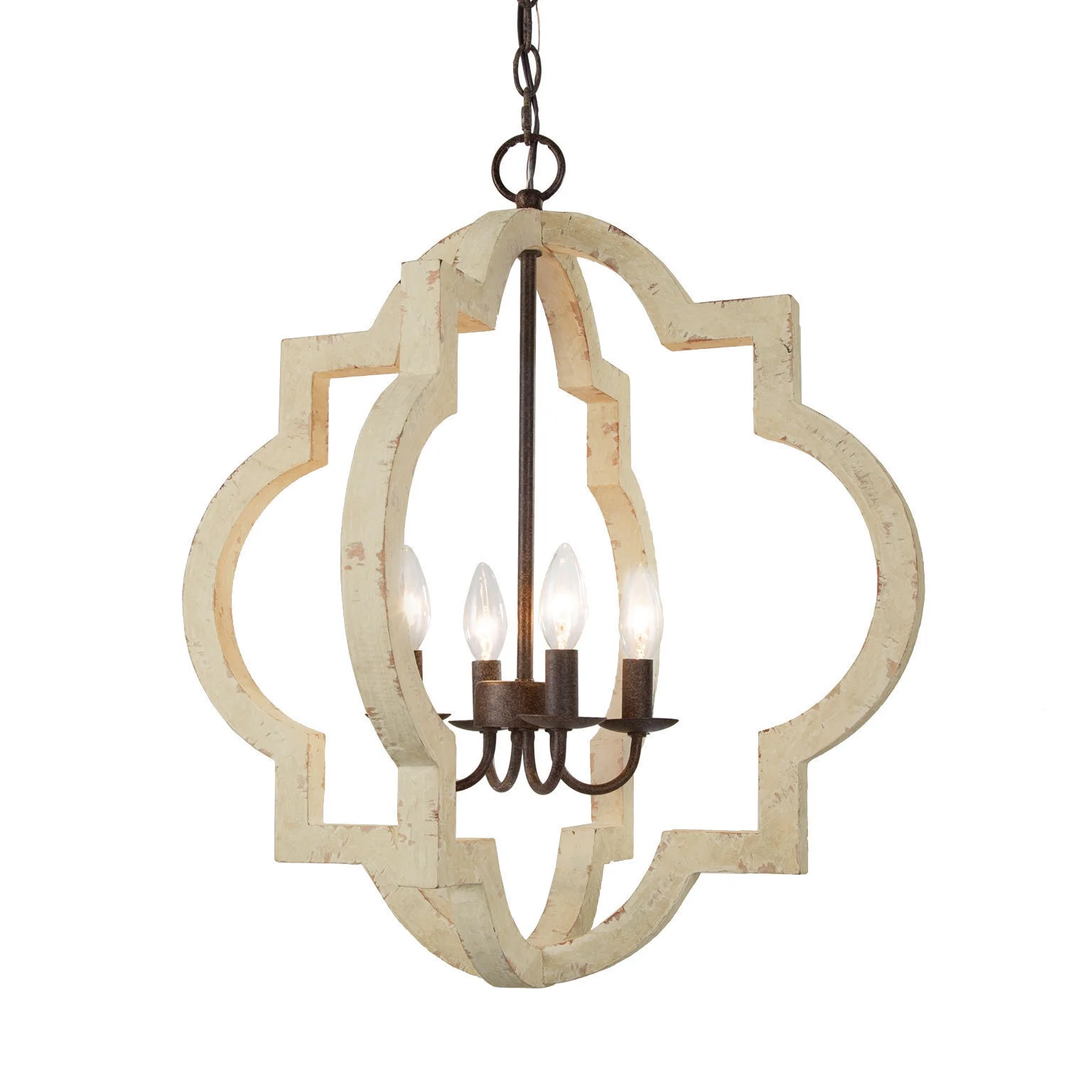 LNC Chandeliers for Dining Room 4-Bulb Antique White Wood Chandelier