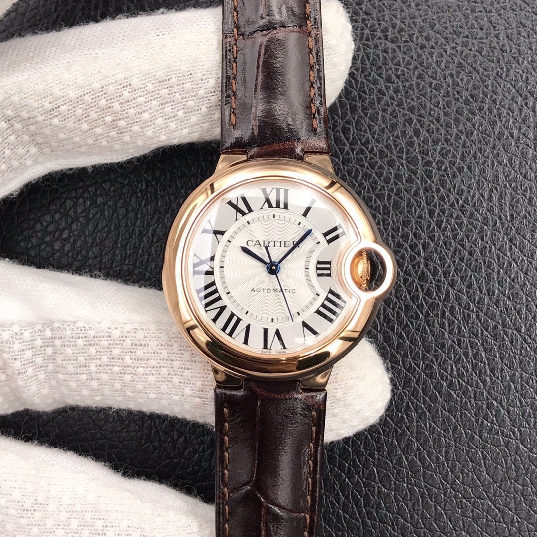 Cartier Watch BALLON BLEU 33MM AUTOMATIC ROSE GOLD CASE BROWN LEATHER
