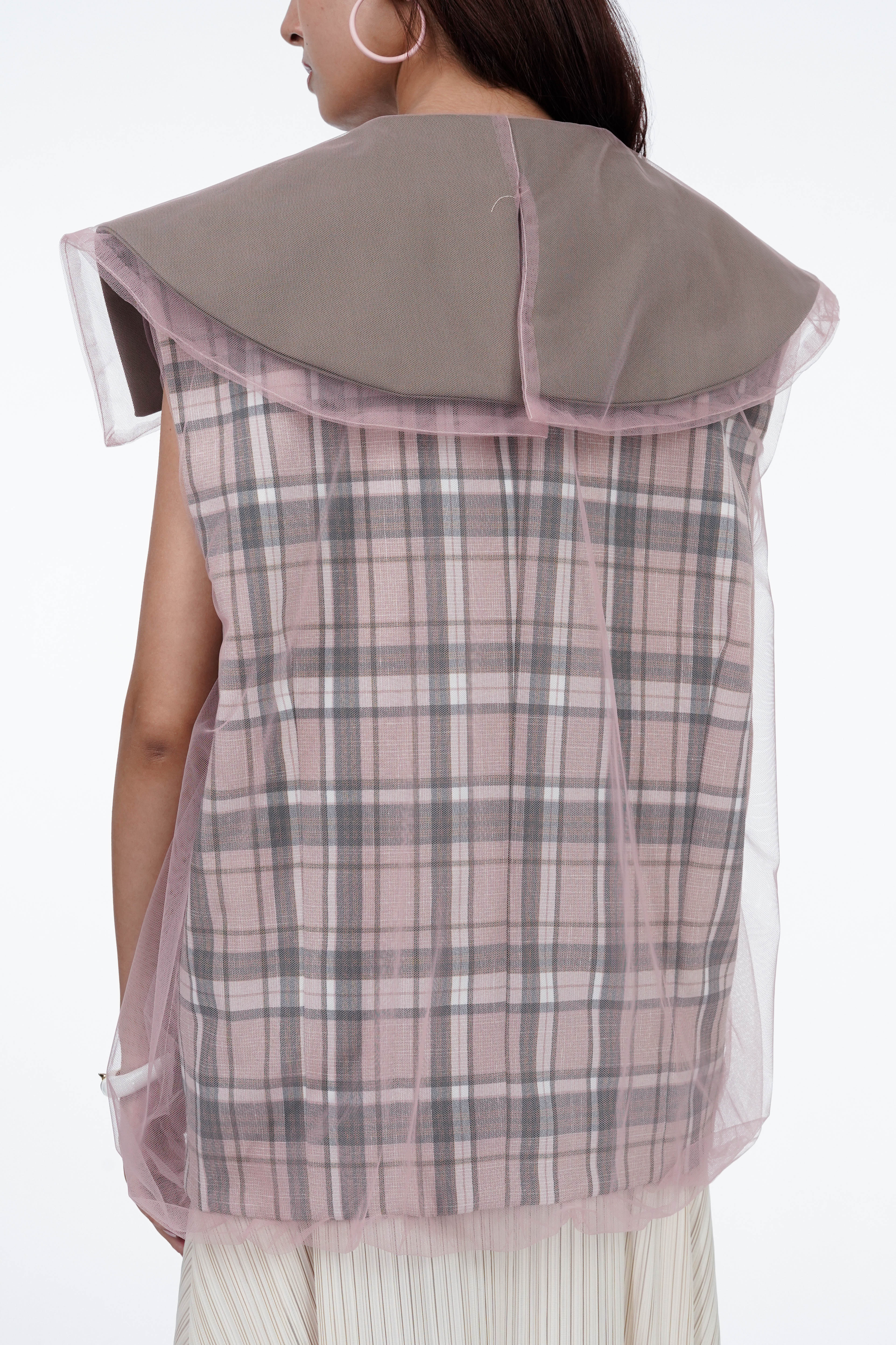 Pink Mocha Plaid Layered Vest