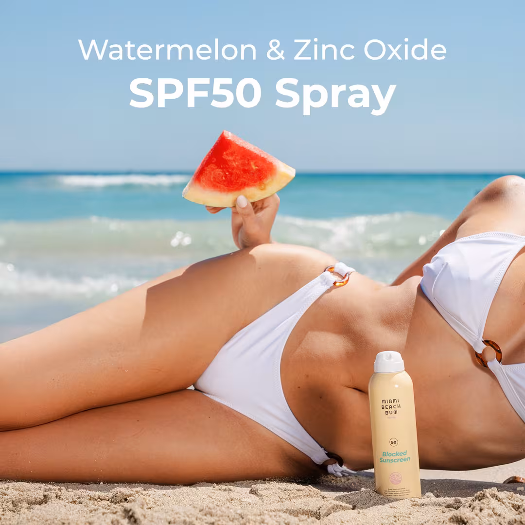 Miami Beach Bum  Blocked SPF 50 Mineral Sunscreen Spray - Reef-Safe, No White Cast