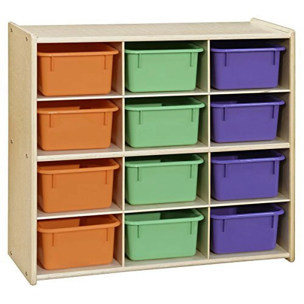 Contender Baltic Birch 12-Cubby Storage Unit w/ Assorted Pastel Trays - RTA