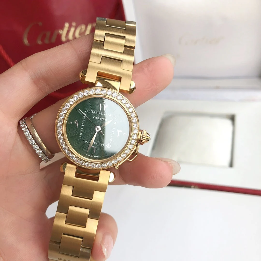 Cartier Watch PASHA 35MM QUARTZ GOLD CASE DIAMOND BEZEL BLUE DIAL
