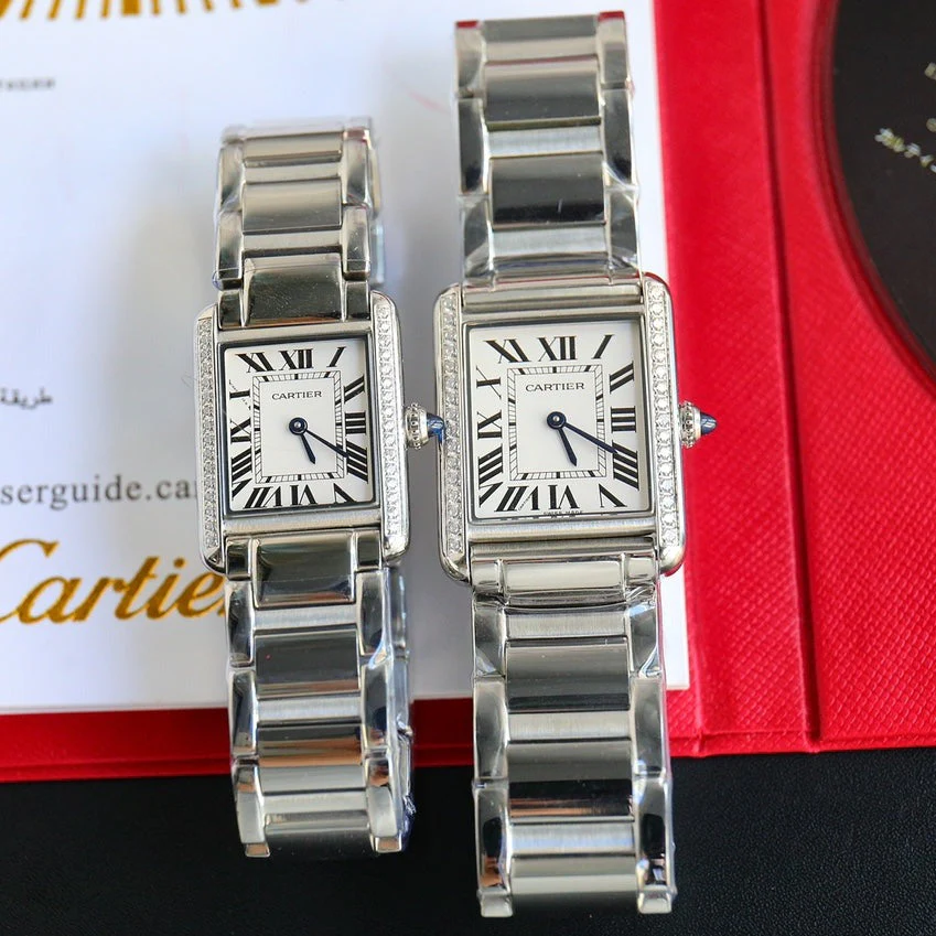 Cartier Watch TANK MUST SMALL STEEL DIAMOND BEZEL WHITE DIAL