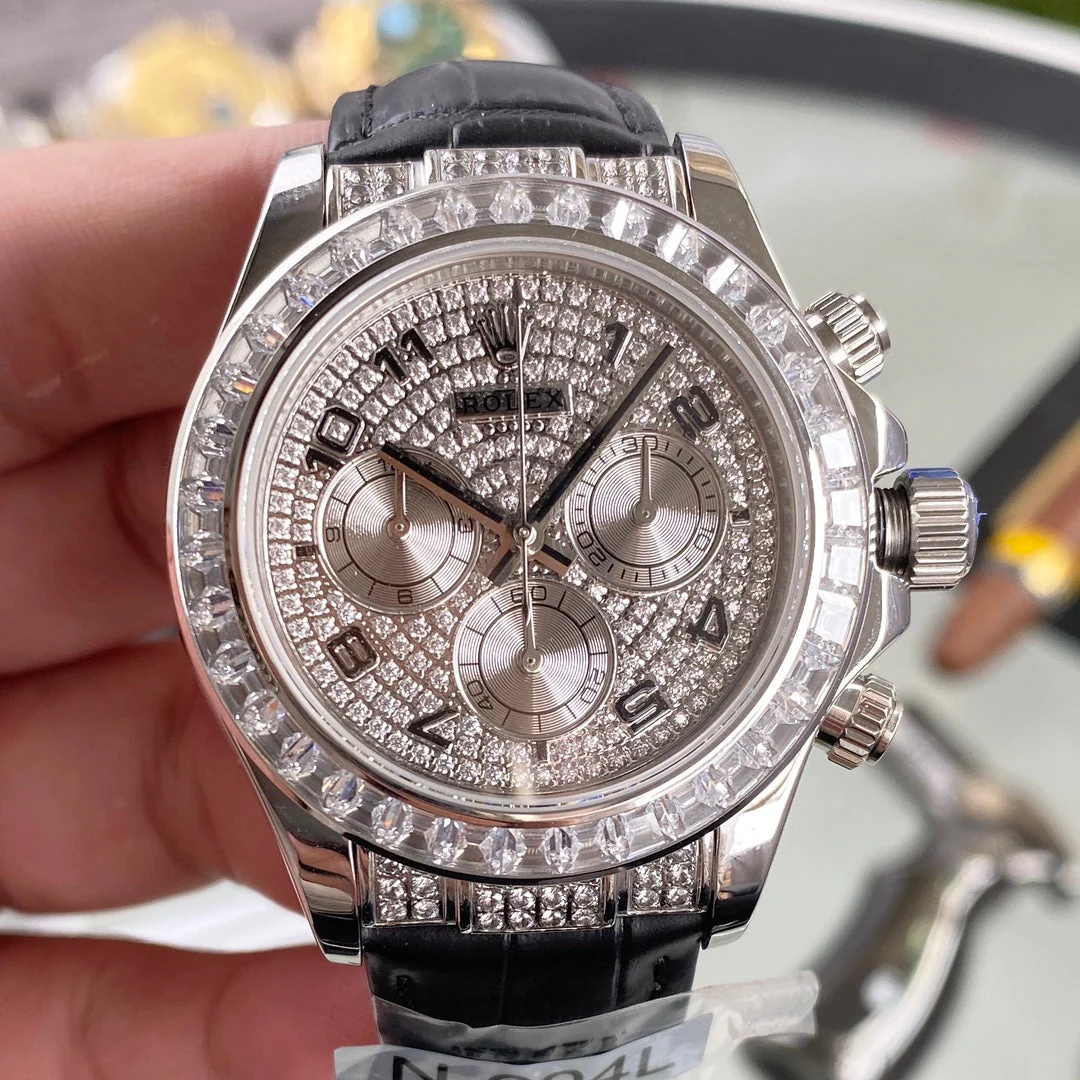 Rolex Watch DAYTONA SET WITH 36 BAGUETTE-CUT DIAMONDS BLACK LEATHER