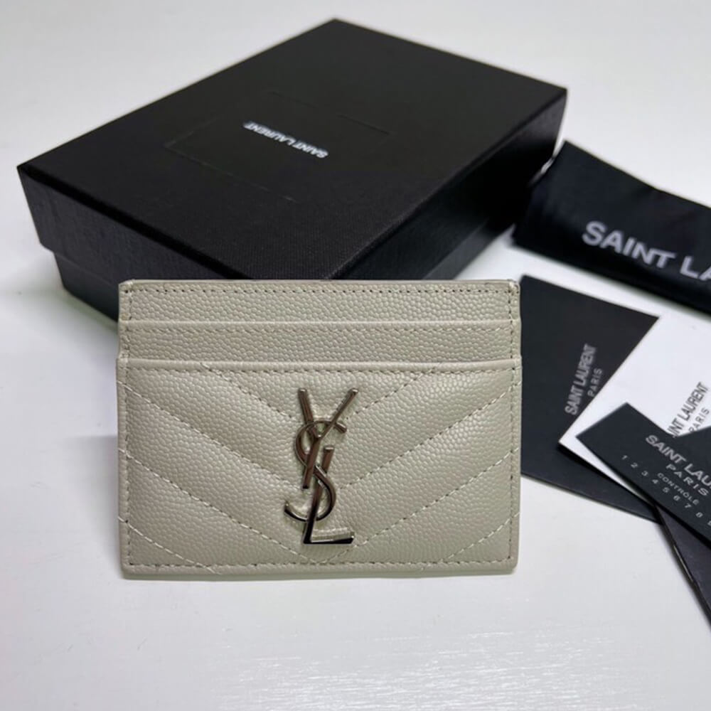 YSL CASSANDRE MATELASSÉ CARD CASE IN GRAIN DE POUDRE EMBOSSED LEATHER