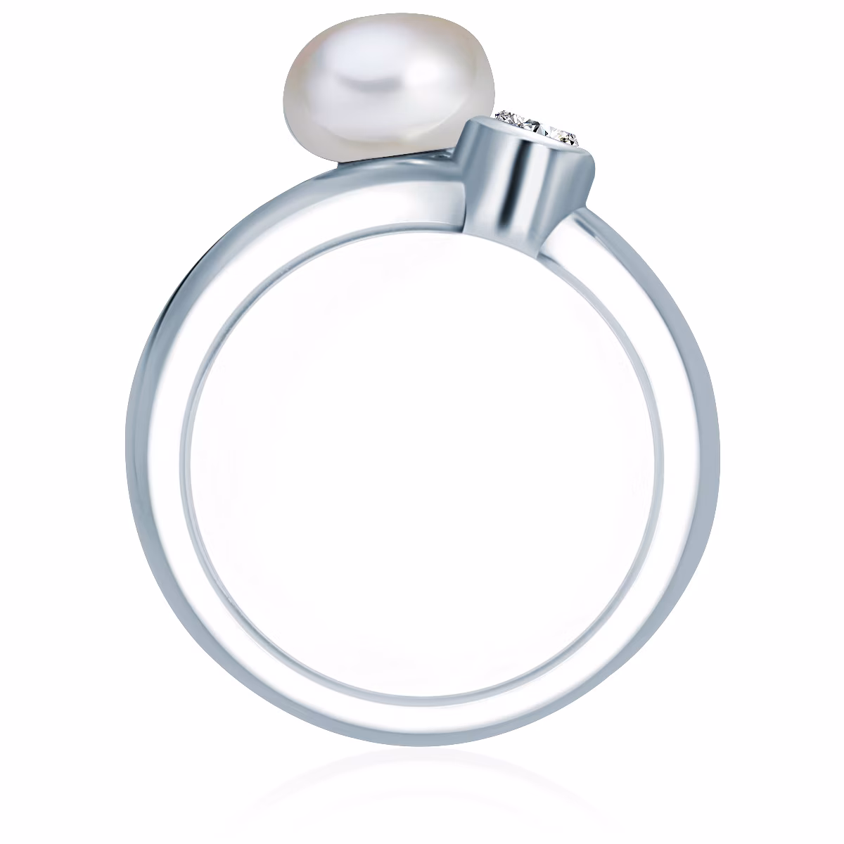 Perlen-Ring Sterling Silber Zirkonia Süßwasser-Zuchtperle in Silber