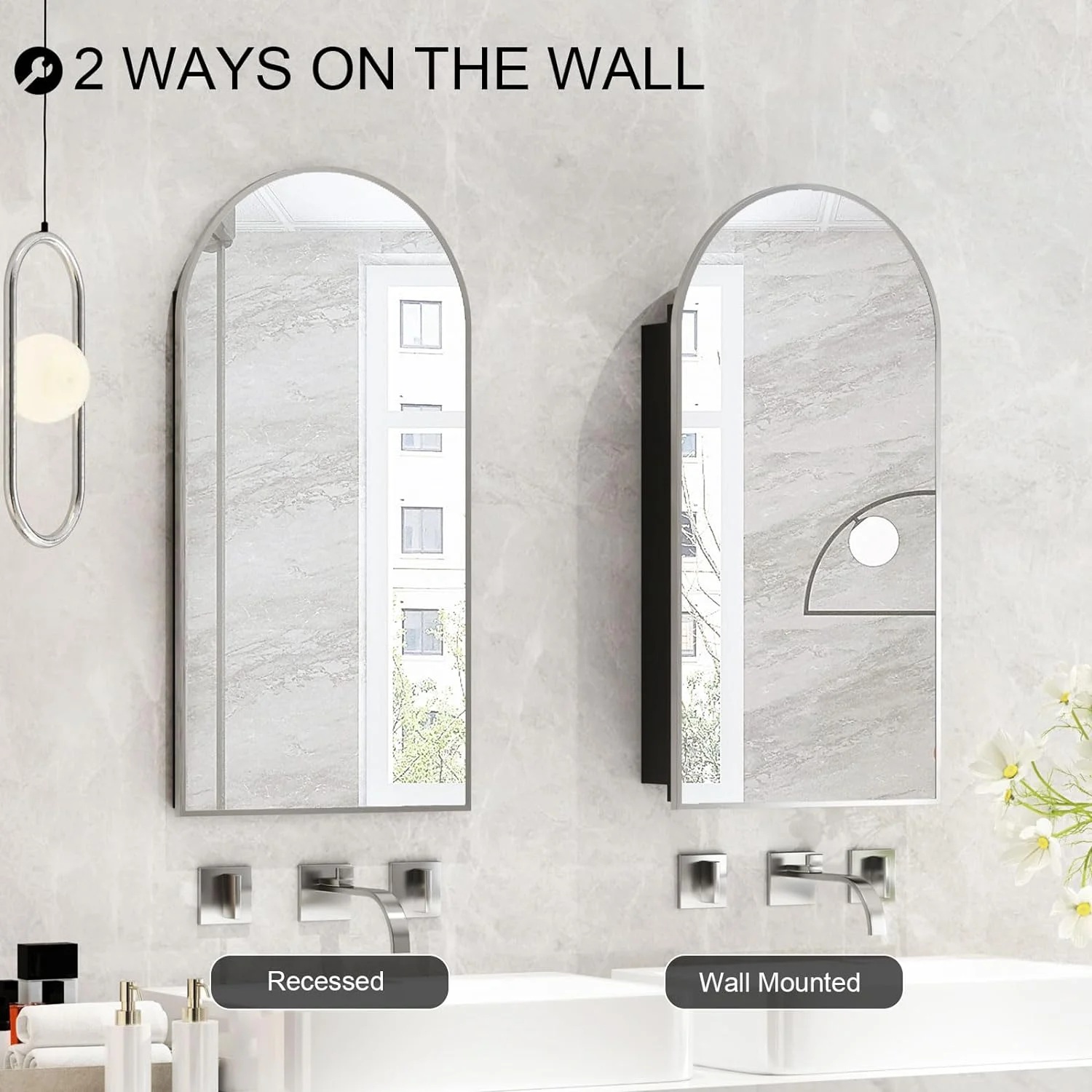 Arched Medicine Cabinet with Mirror,Recessed Medicine Cabinet Mirrors for Bathroom Cabinet with Mirror,Arched Metal Framed Medicine Cabinet,Arch Medicine Cabinet Recessed 16x31 in