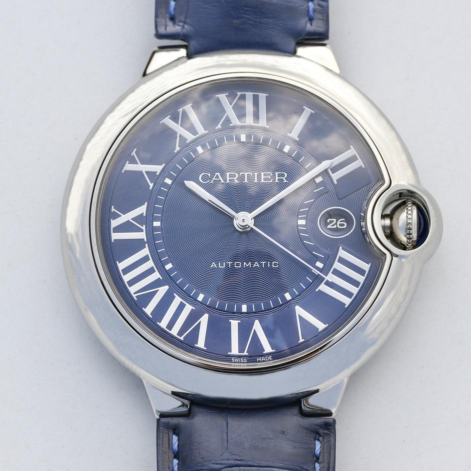 Cartier Watch BALLON BLEU 42 BLUE DIAL LEATHER BRACELET