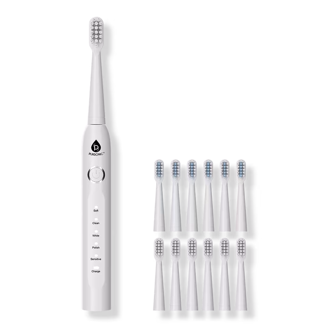 PURSONIC  USB Rechargeable Electric Toothbrush with 12 Brush Heads