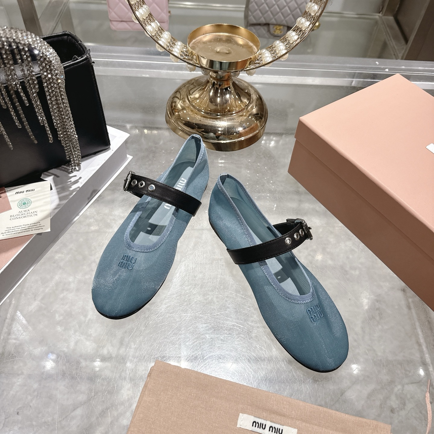 Miu Miu Mary Jane Ballet Style Mesh Dance Shoes