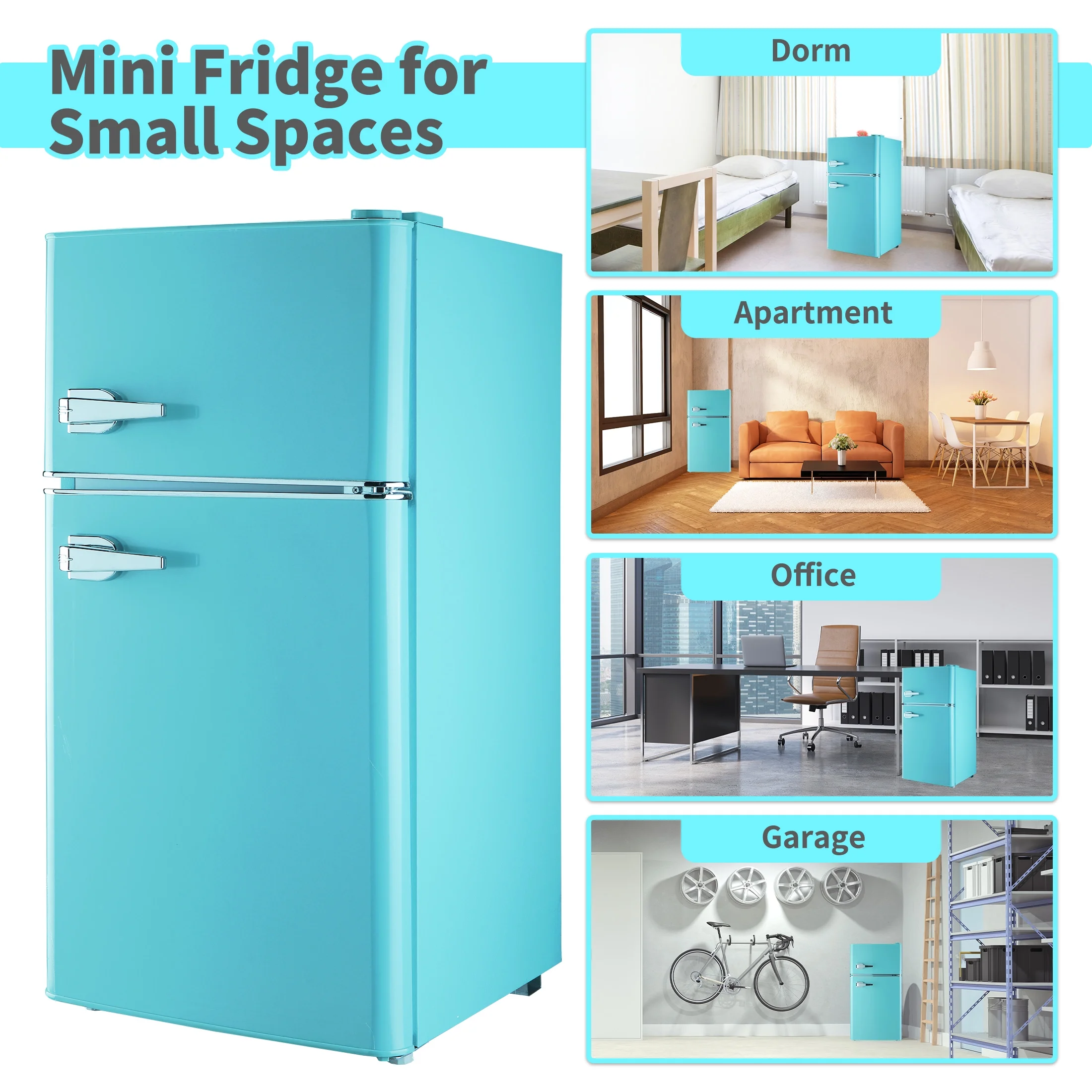 Two Door Mini Refrigerator with Freezer,3.5Cu.ft Small Freezer for Bedroom Dorm Gameroom,Blue