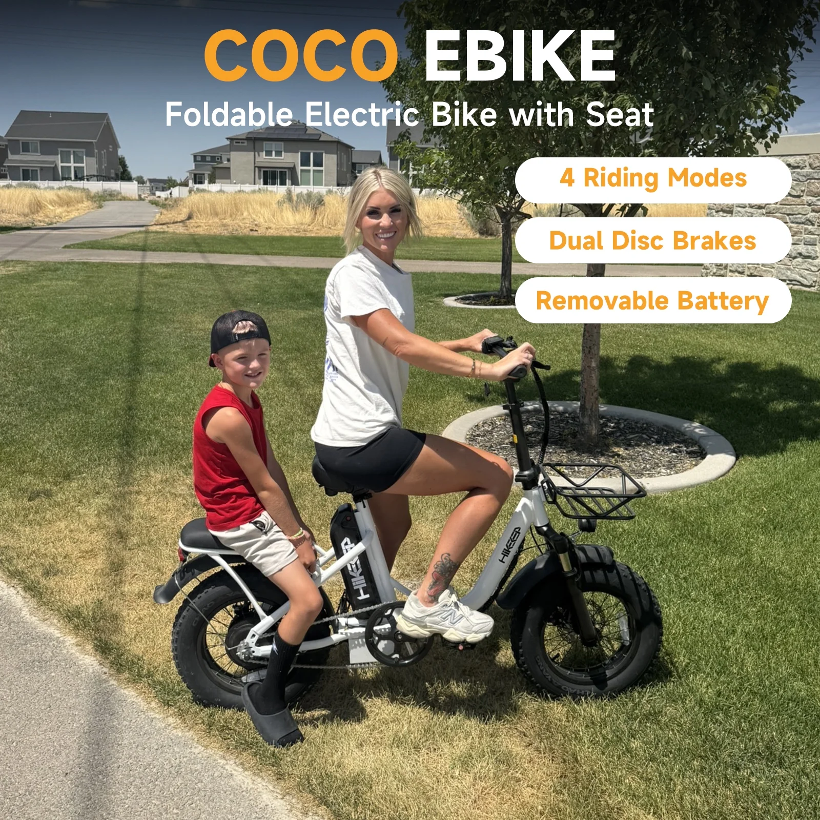 1200W Peak Folding Electric Bike for Adults, 48V 13Ah Removable Battery Ebike, 16×4” Fat Anti-Puncture Tires, Front Suspension, Compact Foldable E-Bike for Easy Storage, UL 2849, White