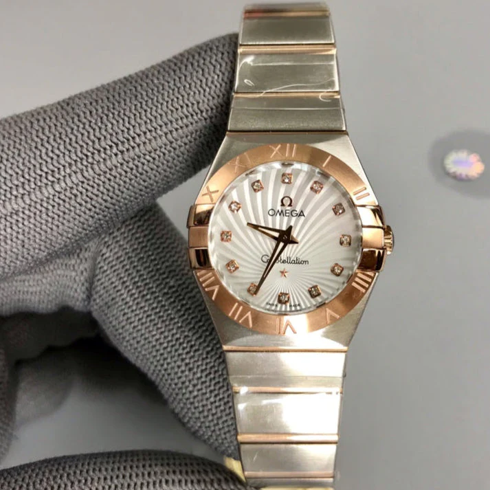 Omega Watch Constellation 27mm Silver Pink Gold White Dial