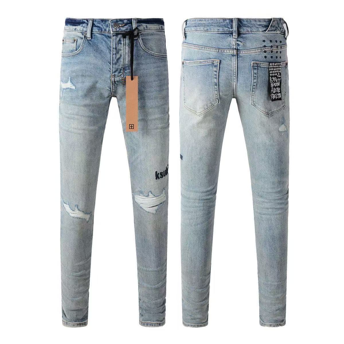 New trendy brand distressed embroidered high street jeans