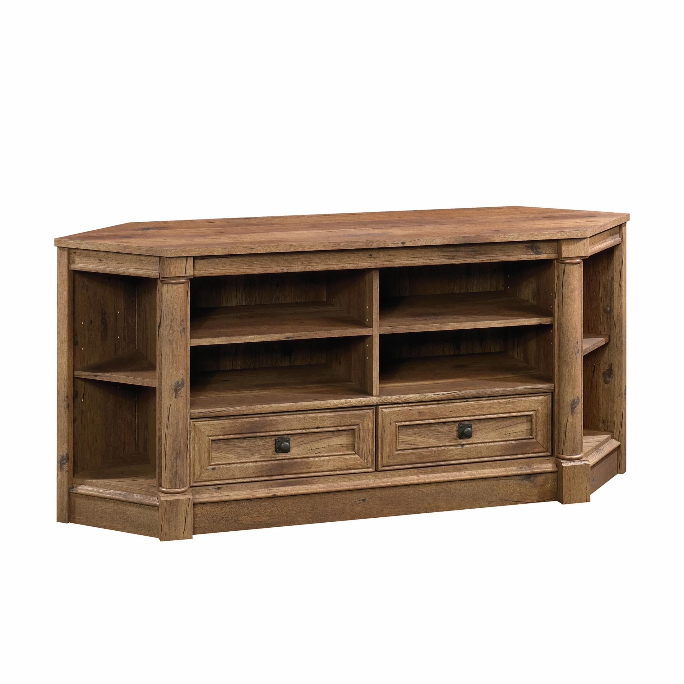 Sauder Palladia Corner Entertainment TV Stand for TVs up to 60", Vintage Oak Finish