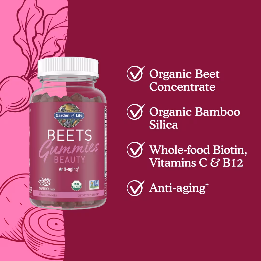 Garden of Life  Organic Beets Beauty Gummies Raspberry Flavored