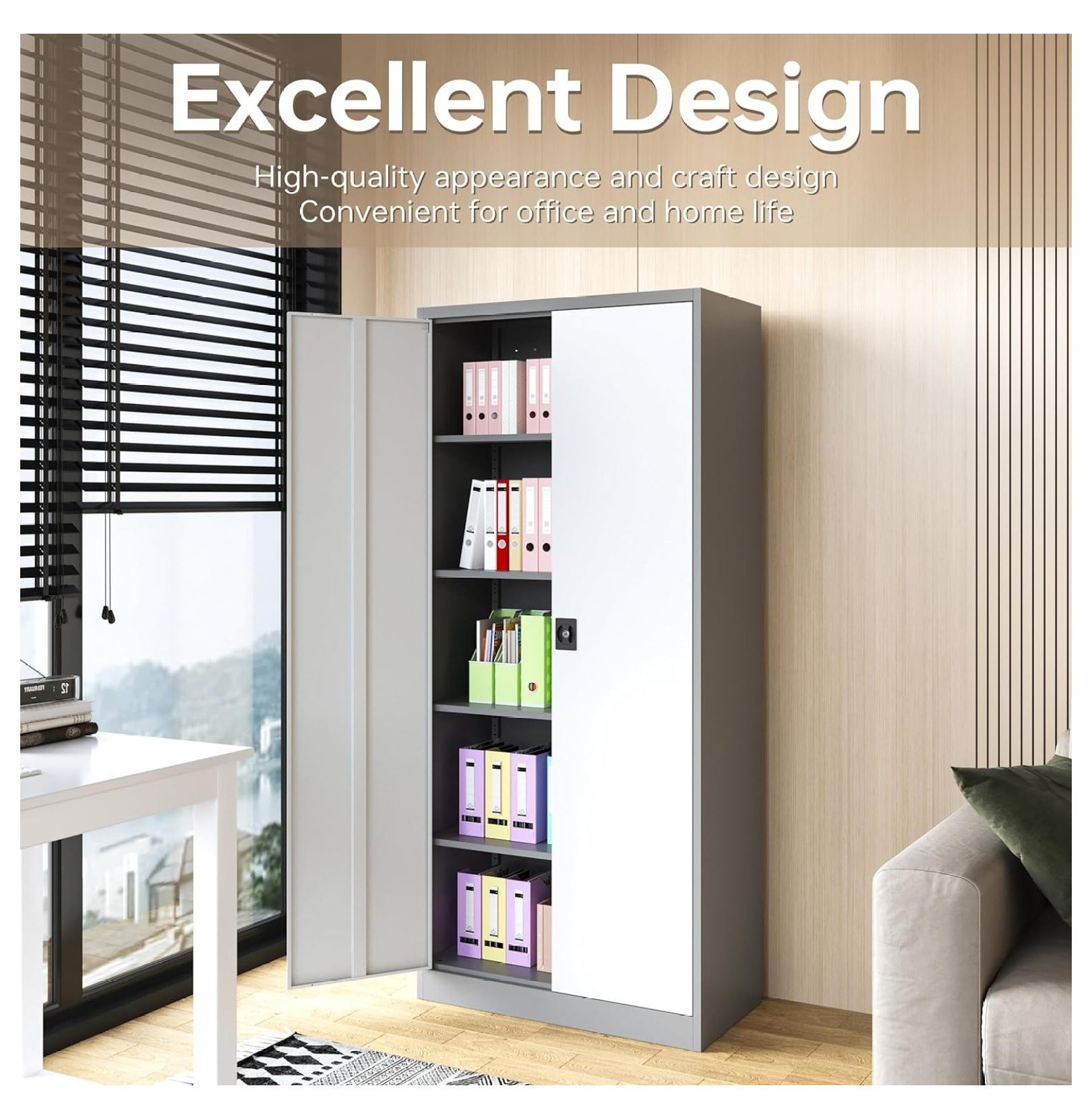 KriKac Storage Cabinet with Doors and Shelves,71" Metal Storage Cabinet with Lock Door Adjustable Shelf, Steel Lockers for Office, Home,School,Kitchen,Garage Tool Utility Cabinet