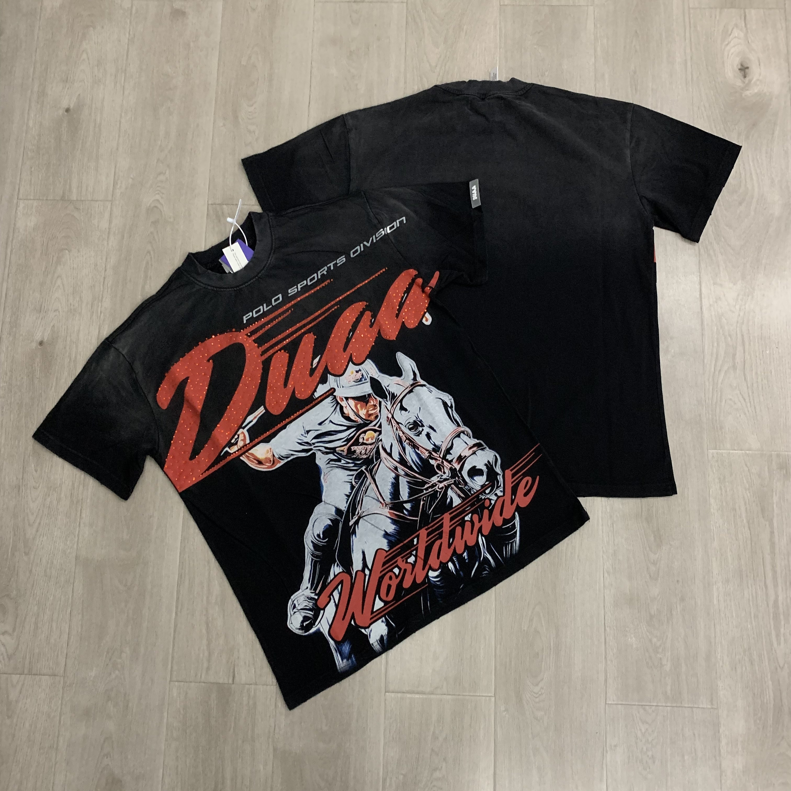 White ink direct spray with rhinestone embellishment, water-damaged vintage short-sleeved T-shirt.style 7
