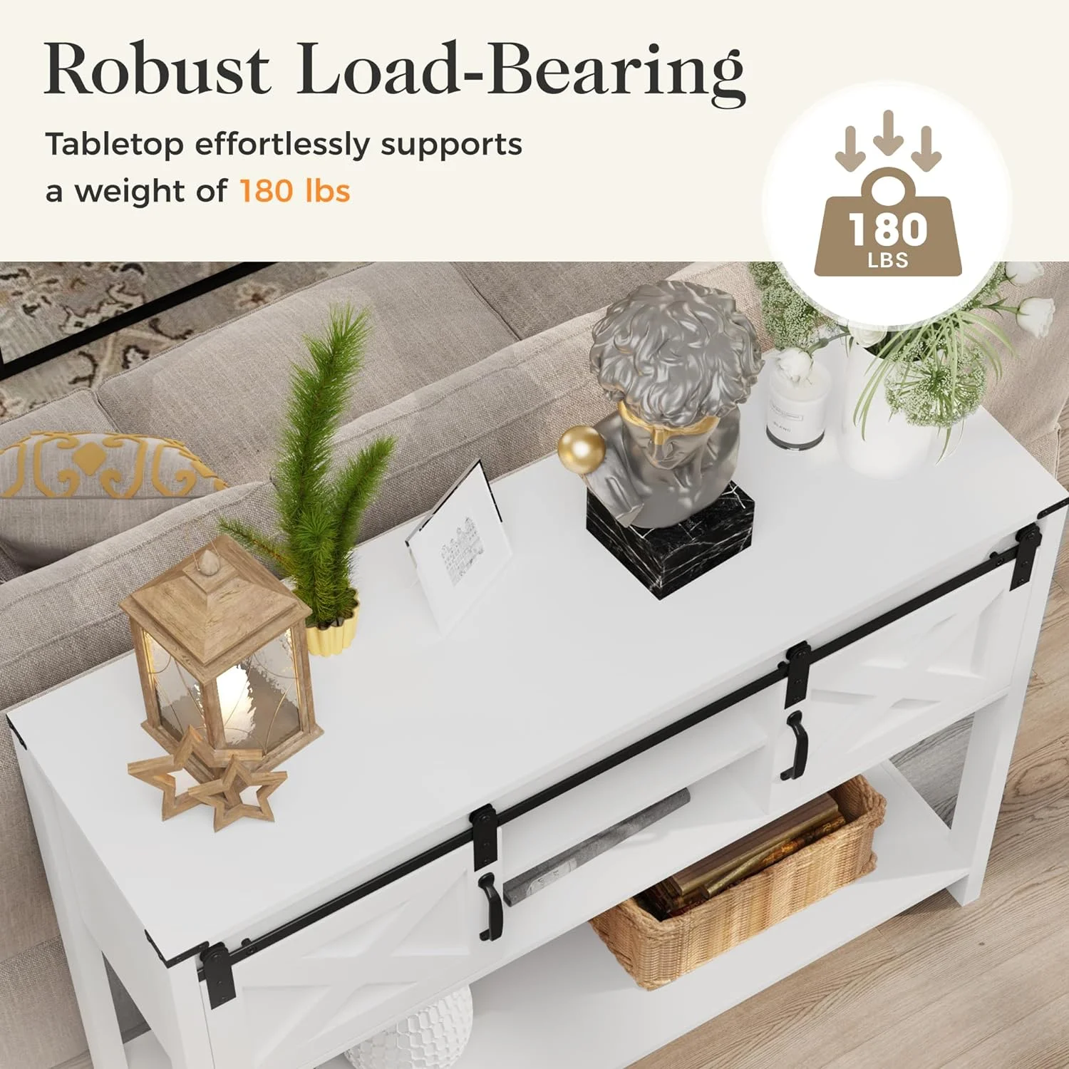 Superjoe Farmhouse Console Table w/Storage & Sliding Barn Door for Entryway, 46