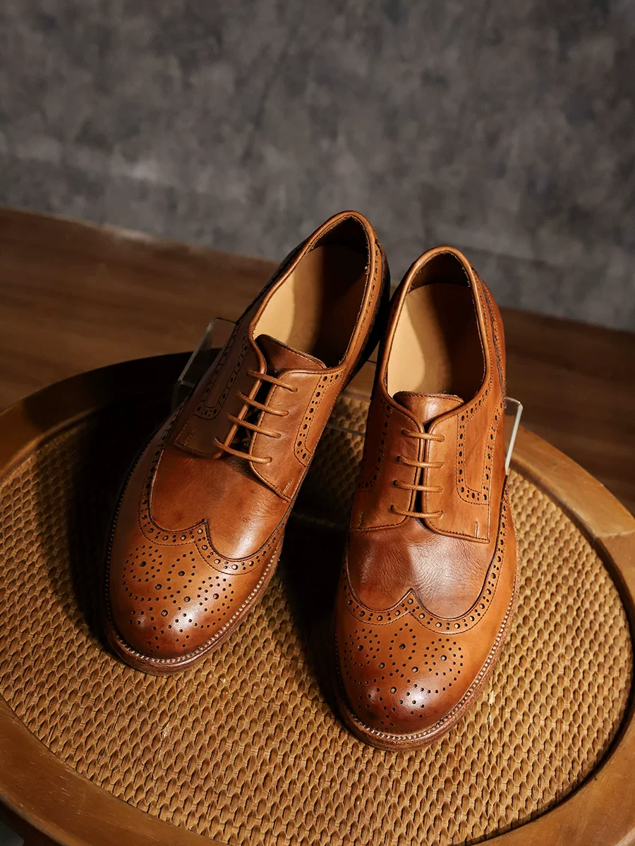 Handmade Brock carved washed dress leather shoes