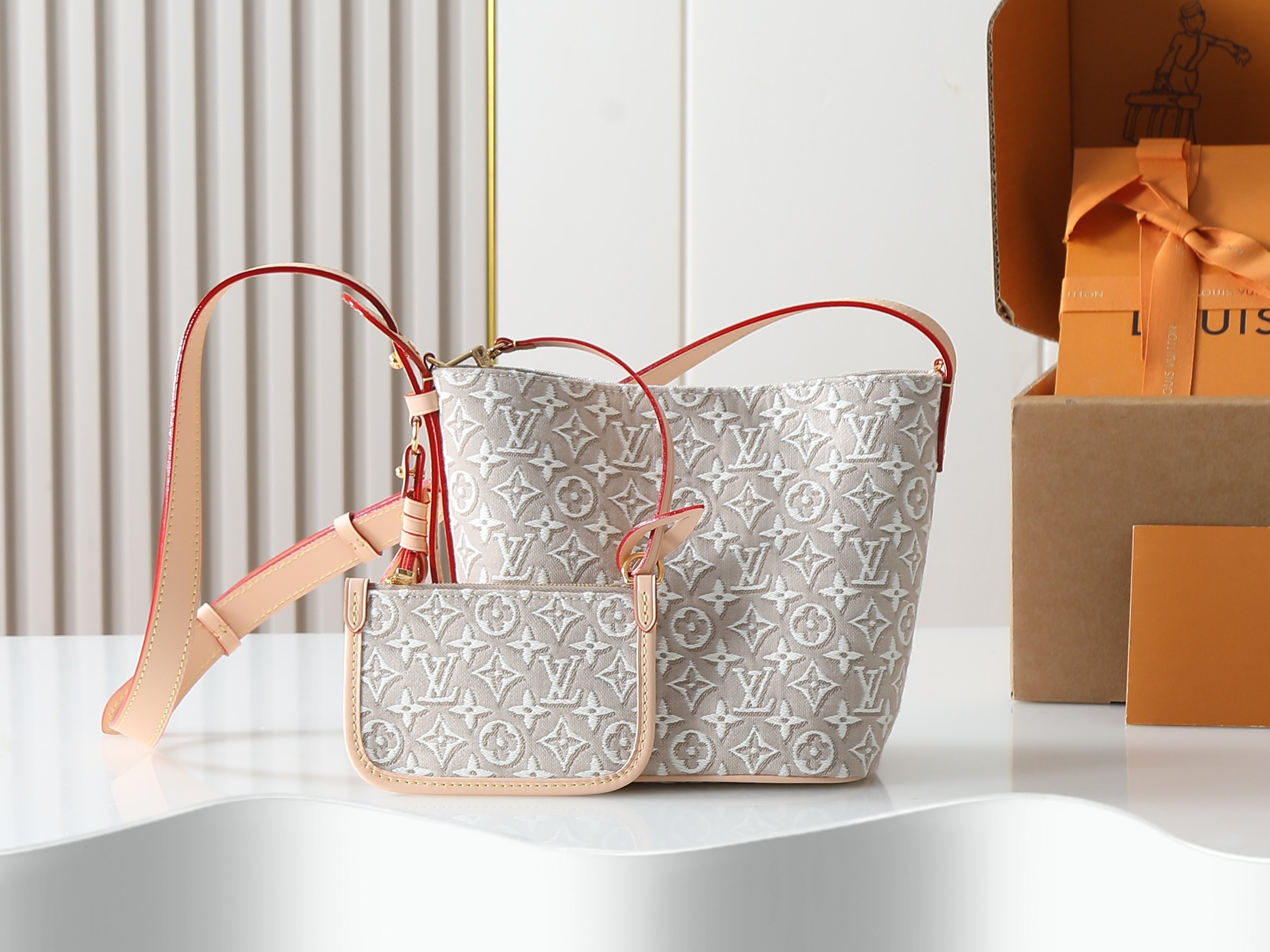 LV All In BB Beige jacquard bucket bag