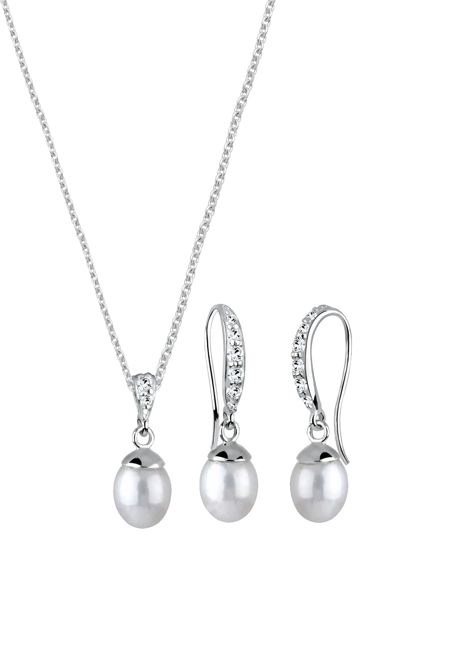 Elli Schmuckset Elegant Süsswasserperle Kristalle 925 Silber