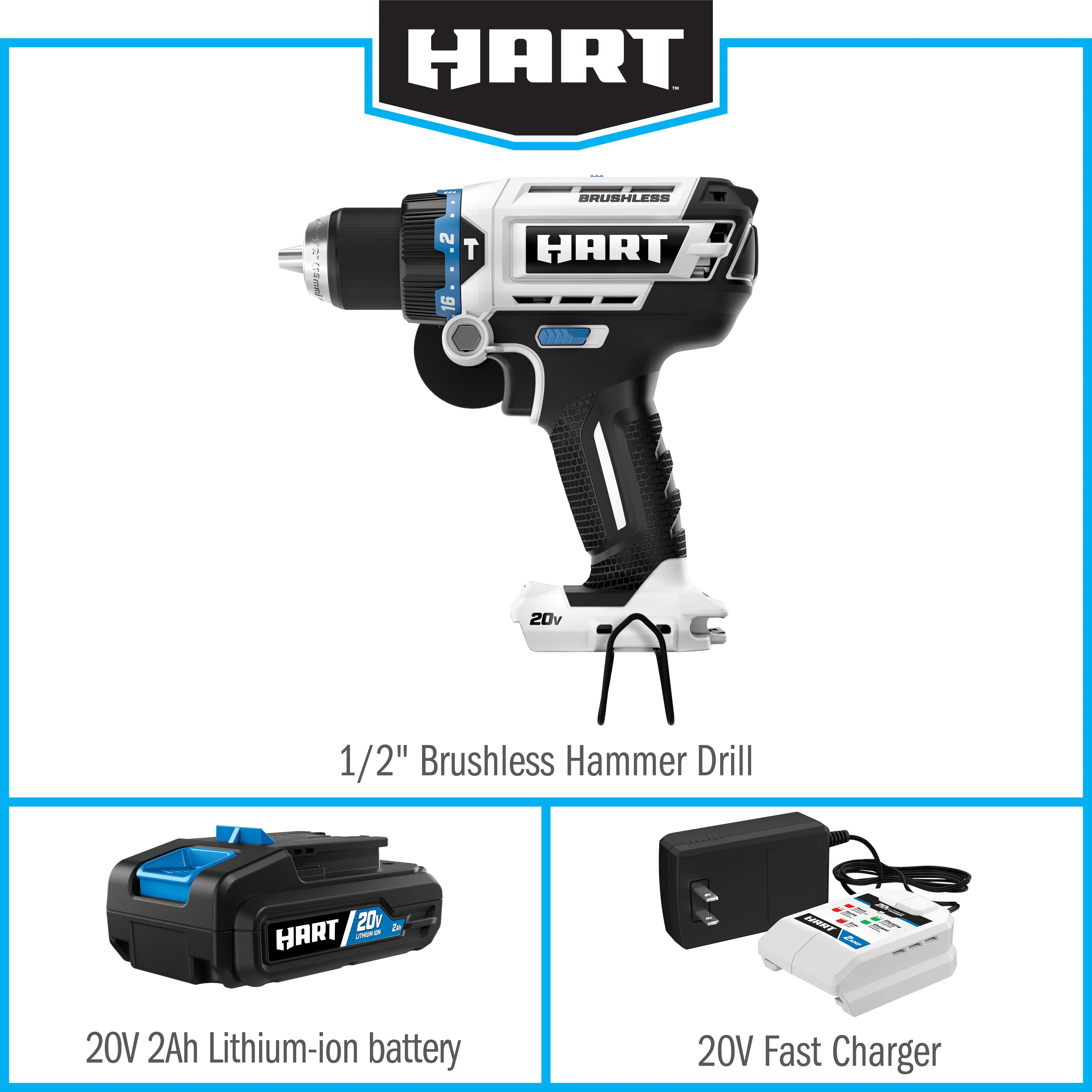 HART 20-Volt Brushless 1/2" Hammer Drill Kit