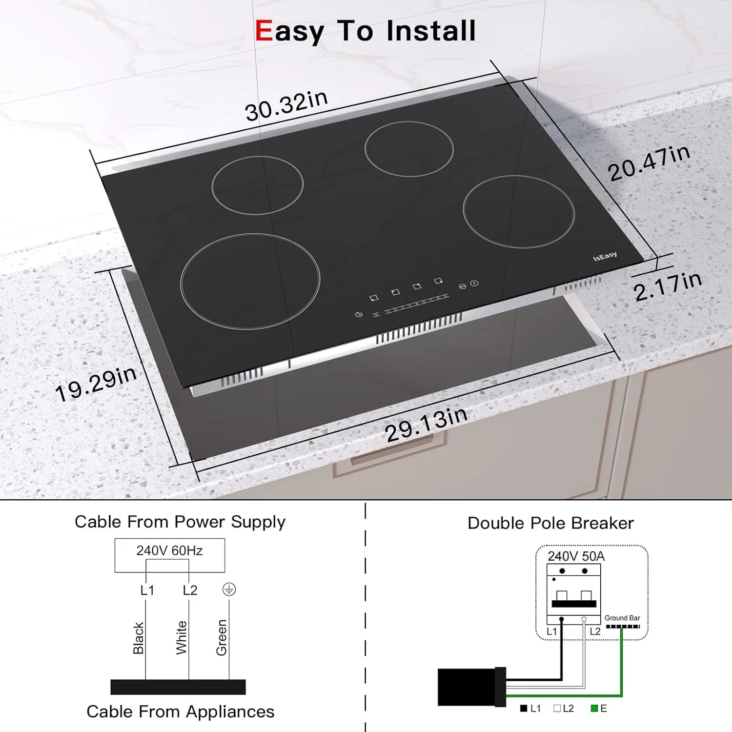 30 inch Electric Cooktop,4 Burner,Built-in,Ceramic Glass Stove Top,Touch Control