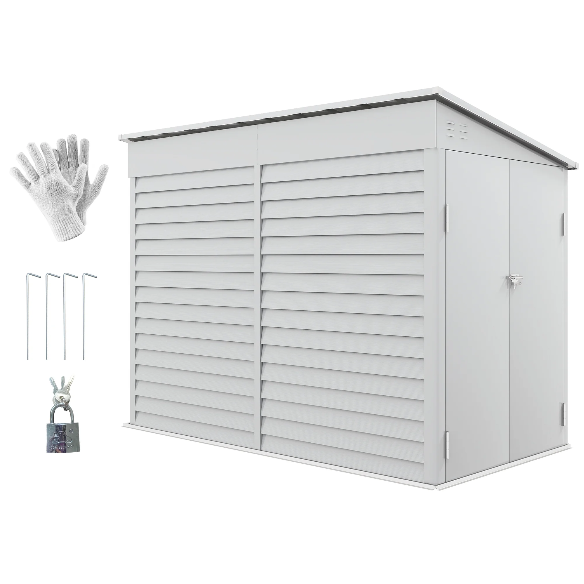 Outsunny 4.6' x 9' Metal Outdoor Storage Shed, Garden Utility Tool House with Double Lockable Doors for Backyard, Patio, Lawn, Garage, White