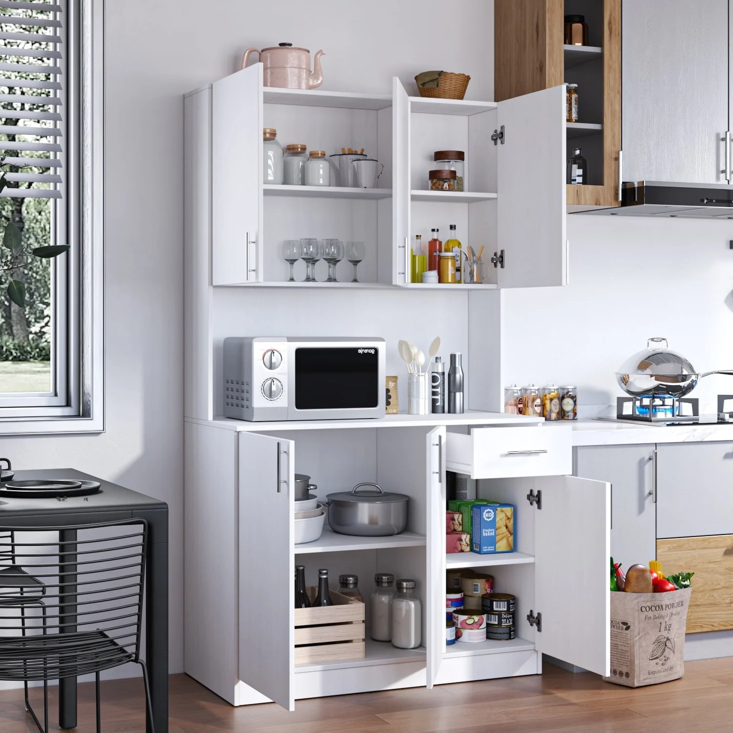 Kitchen Pantry Cabinet, 72" Kitchen Cupboard Freestanding Storage Cabinets with 6 Doors and Drawer, White