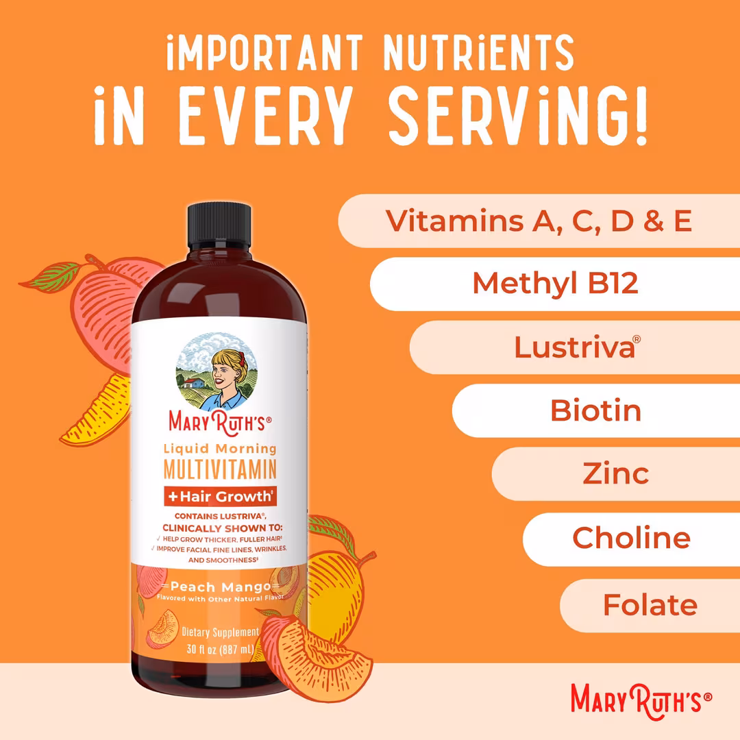 MaryRuth's  Liquid Morning Multivitamin + Hair Growth Peach Mango