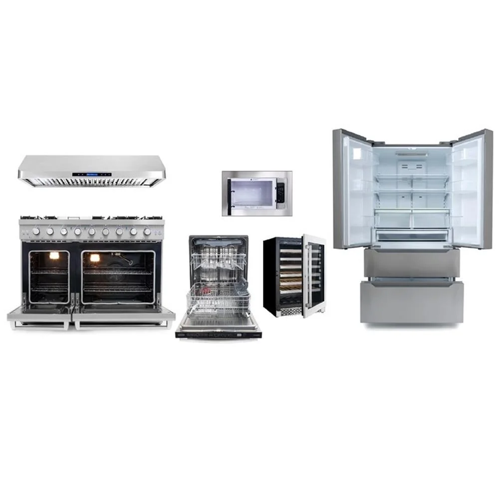 Cosmo 48 in. Range & Hood & Dishwasher & Wine Cooler & Fridge & Microwave Set