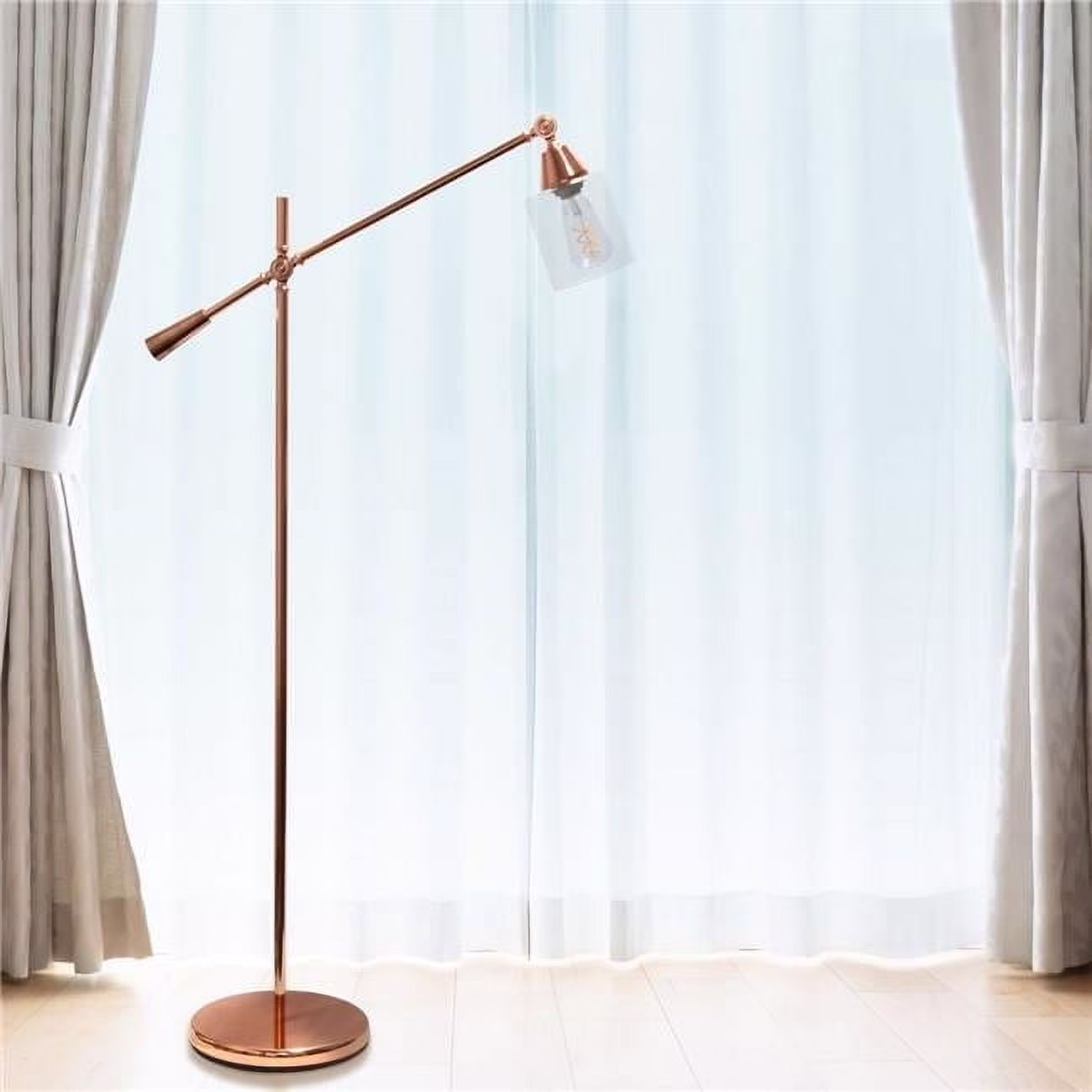 Lalia Home Swing Arm Floor Lamp with Clear Glass Cylindrical Shade, Black Matte