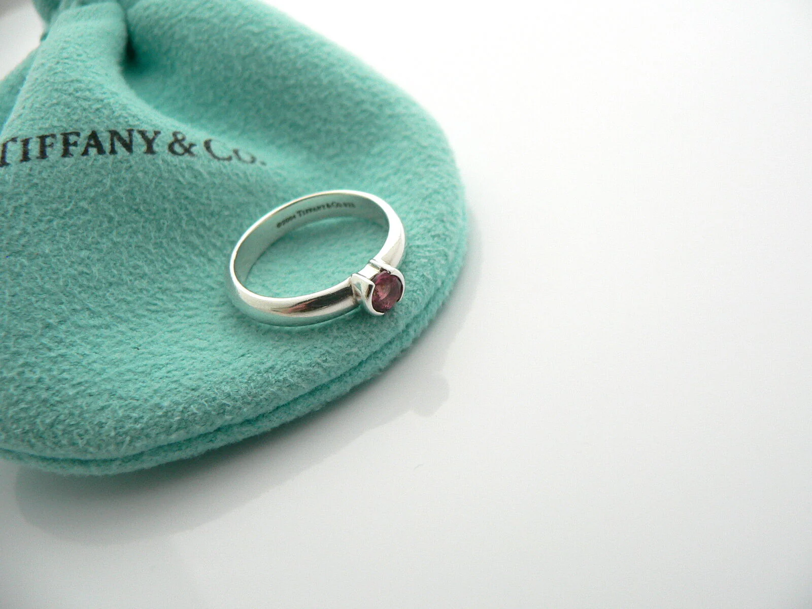 Tiffany & Co Silver Pink Tourmaline Ring Band Sz 4.75 Gemstone Stacking Gift