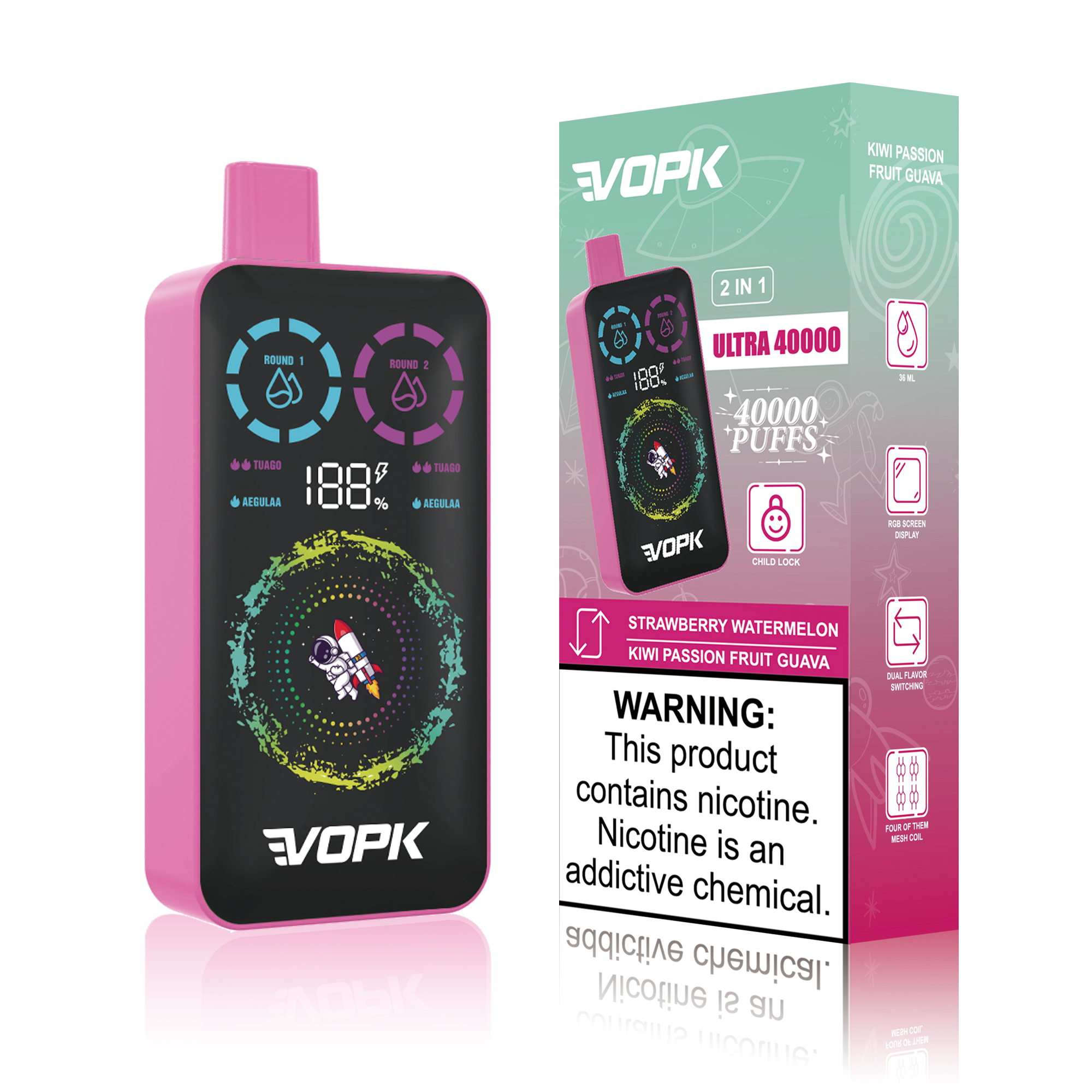 VOPK 40K PUFFS-KIWI PASSION FRUIT GUAVA&STRAWBERRY WATERMELON