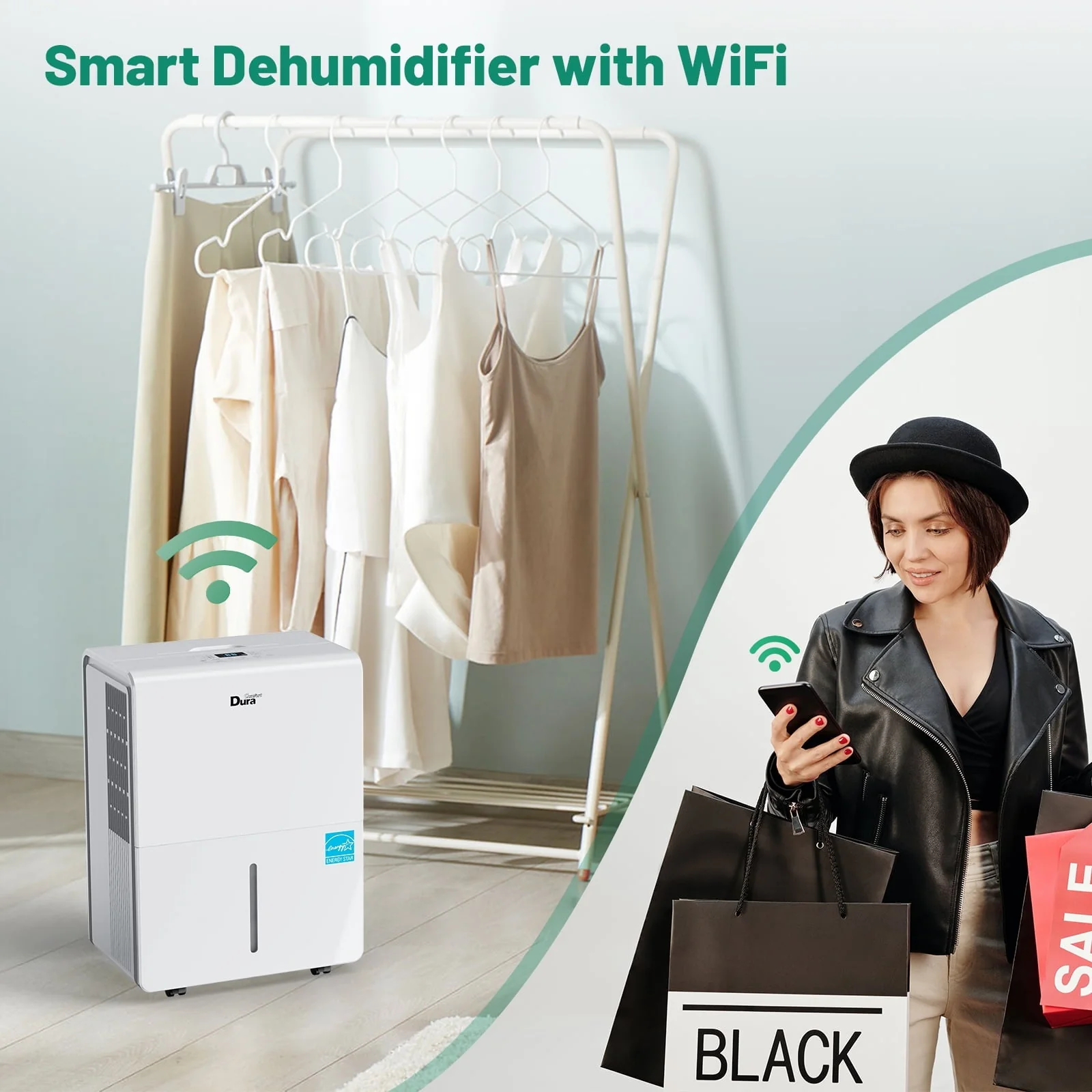 DuraComfort Dehumidifier for Bathroom Basement with Pump ,50 Pints with WIFI,up to 4,500 Sq.ft,White