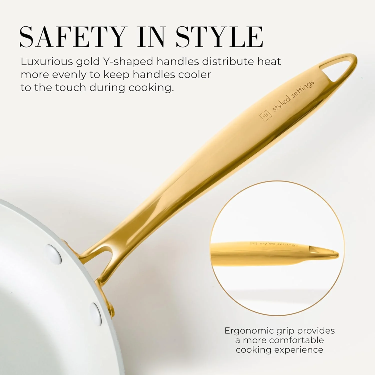 Styled Settings White Pots and Pans Set Nonstick-15 Piece Luxe White Cookware Set Non Toxic,Oven Safe,Induction Safe Cooking Pot with Strainer Lid,Gold Cooking Utensils,Gold Pots & Pans��